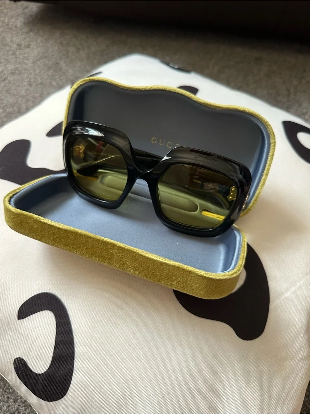 Gucci Women’s Black Oversized Square Sunglasses with Green Lenses
